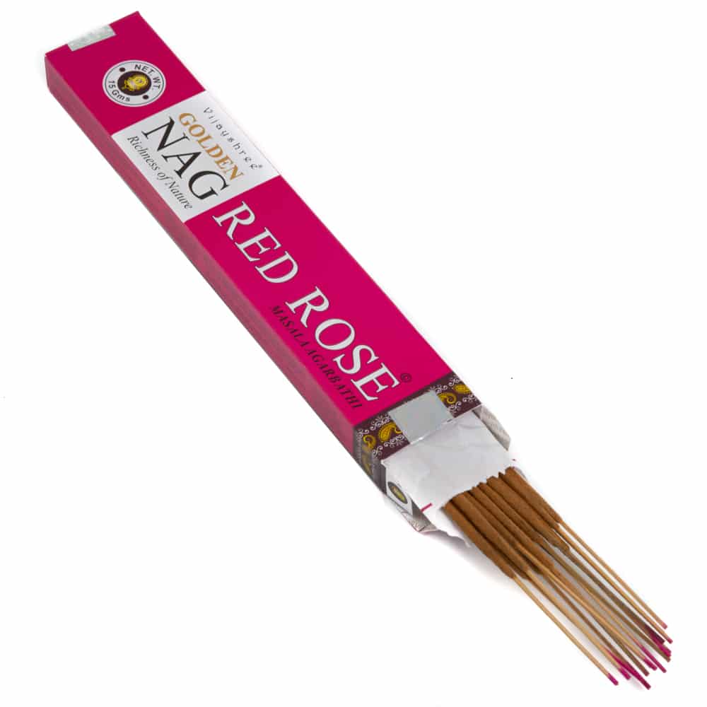 Golden Nag Red Rose Incense Sticks by Vijayshree - Flying Wild