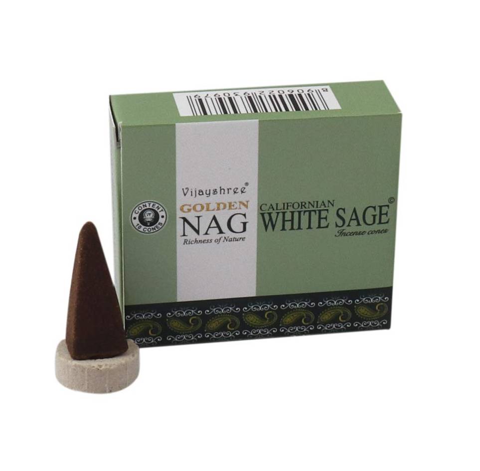 Golden Nag White Sage Incense Cones by Vijayshree - Flying Wild