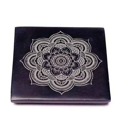 Incense Holder Black Soapstone With Mandala - Flying Wild