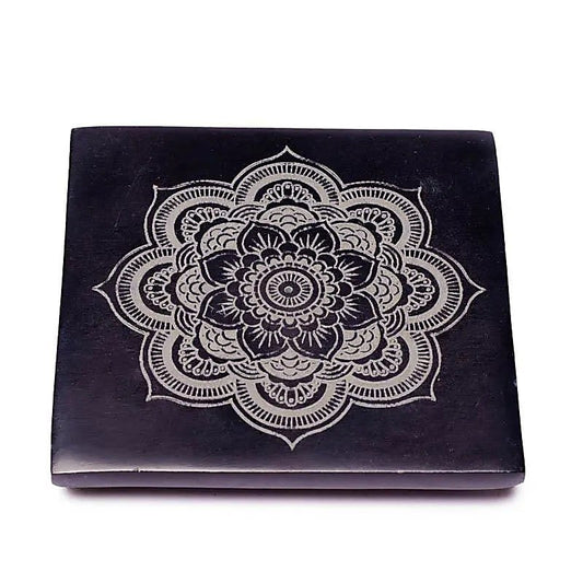 Incense Holder Black Soapstone With Mandala - Flying Wild