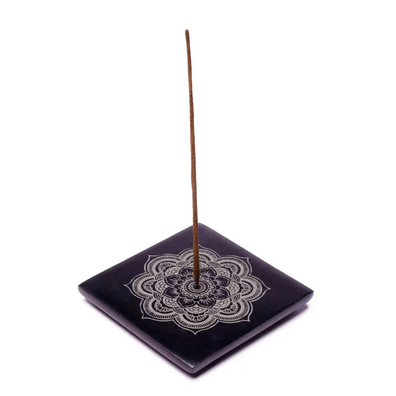 Incense Holder Black Soapstone With Mandala - Flying Wild