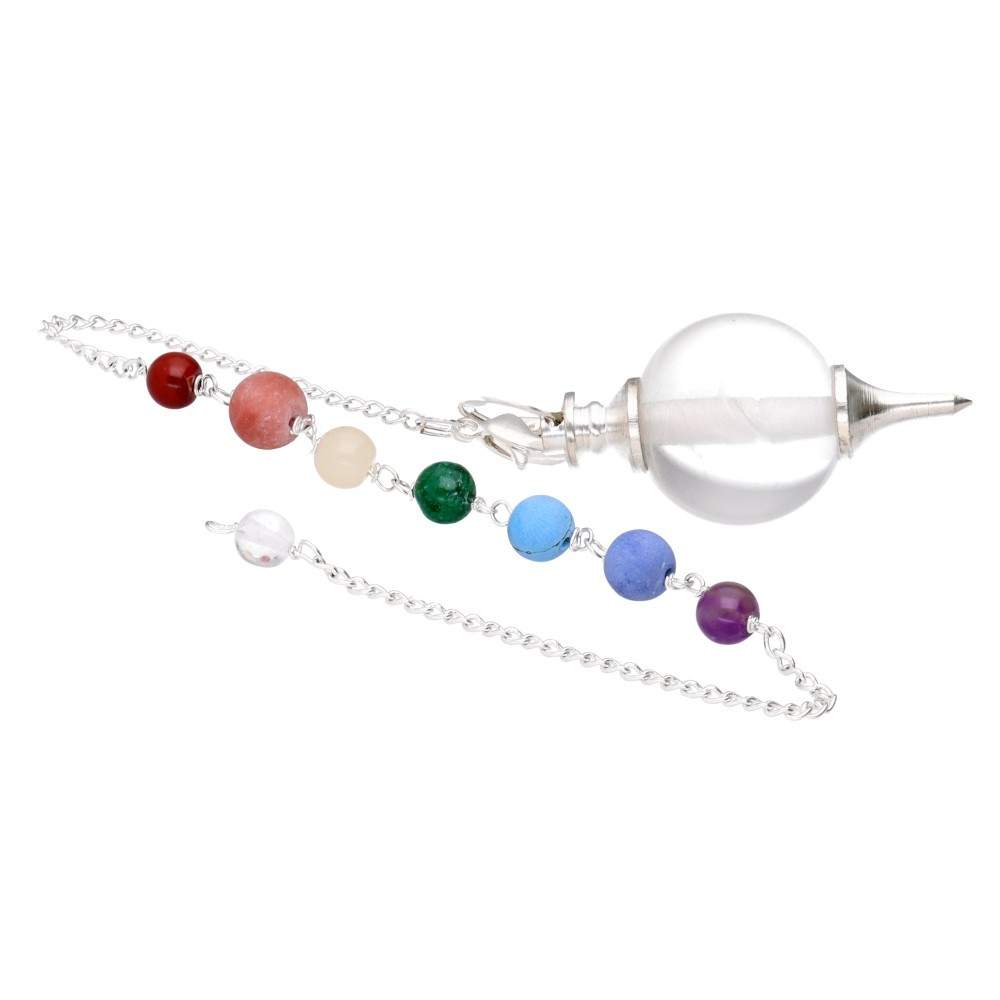 Mermet Pendulum with Clear Quartz and Chakras in Silver Plating - Flying Wild