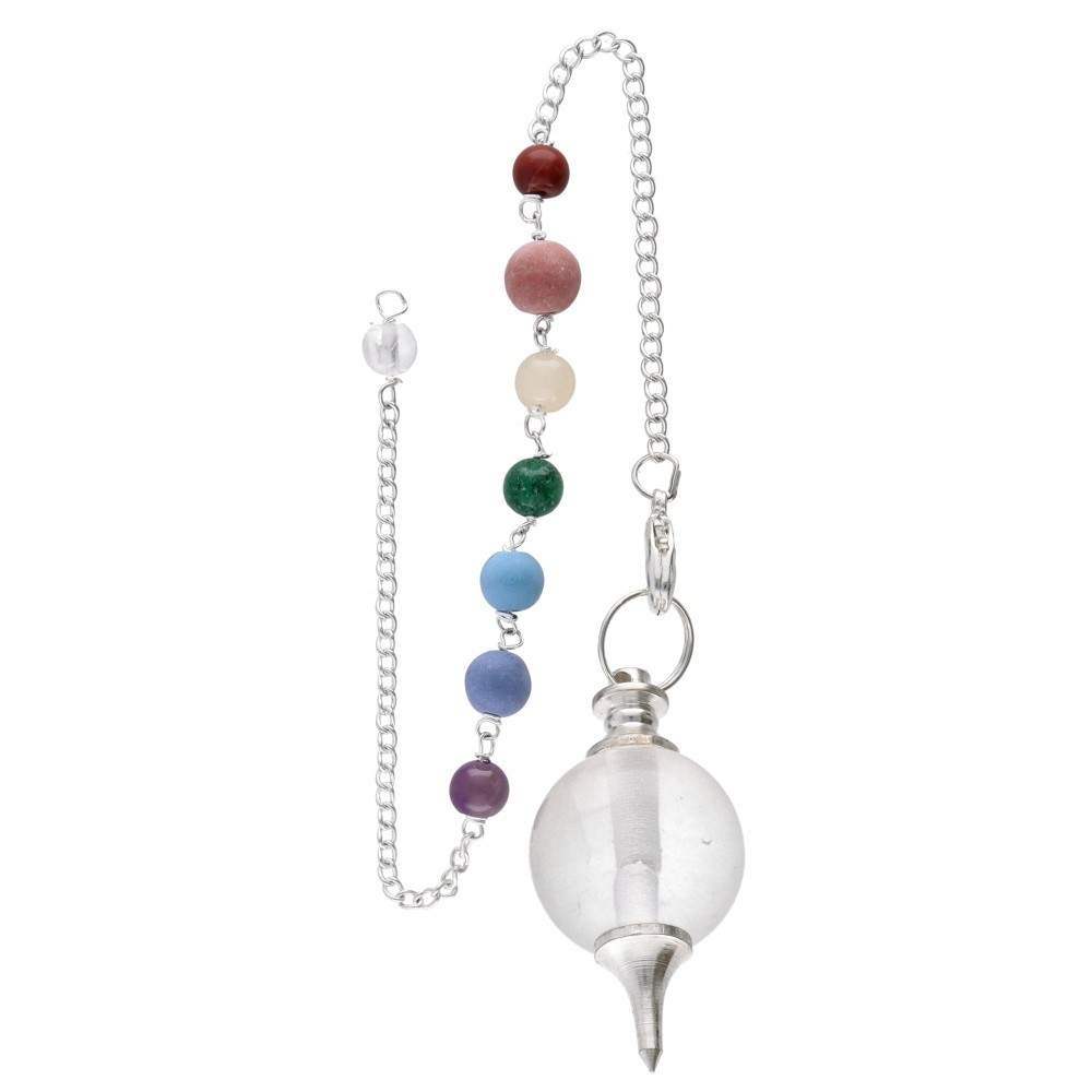 Mermet Pendulum with Clear Quartz and Chakras in Silver Plating - Flying Wild