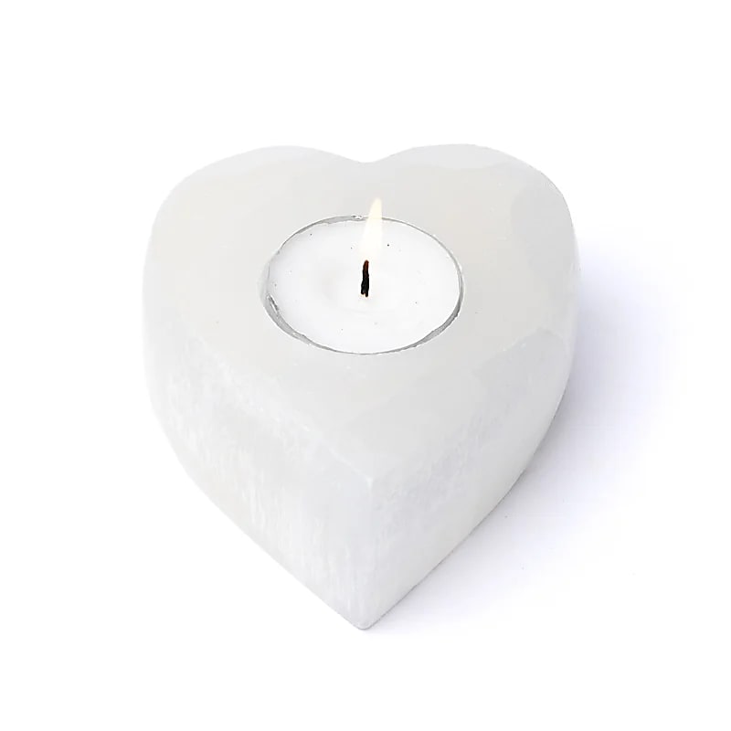 Selenite Heart Tealight Holder - Flying Wild