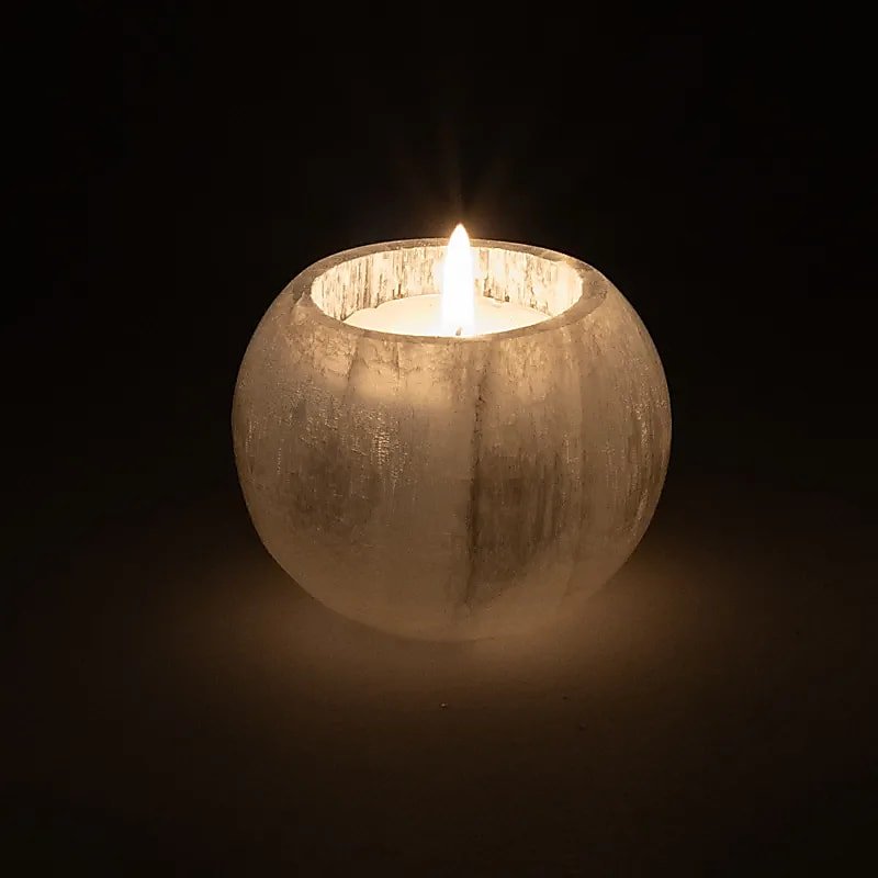 Selenite Sphere Tealight Holder - Flying Wild