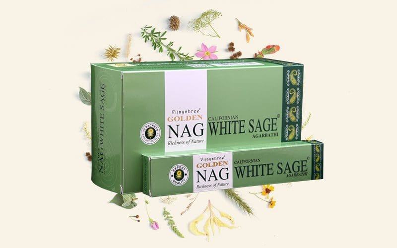 Golden Nag White Sage Incense Sticks by Vijayshree - Flying Wild